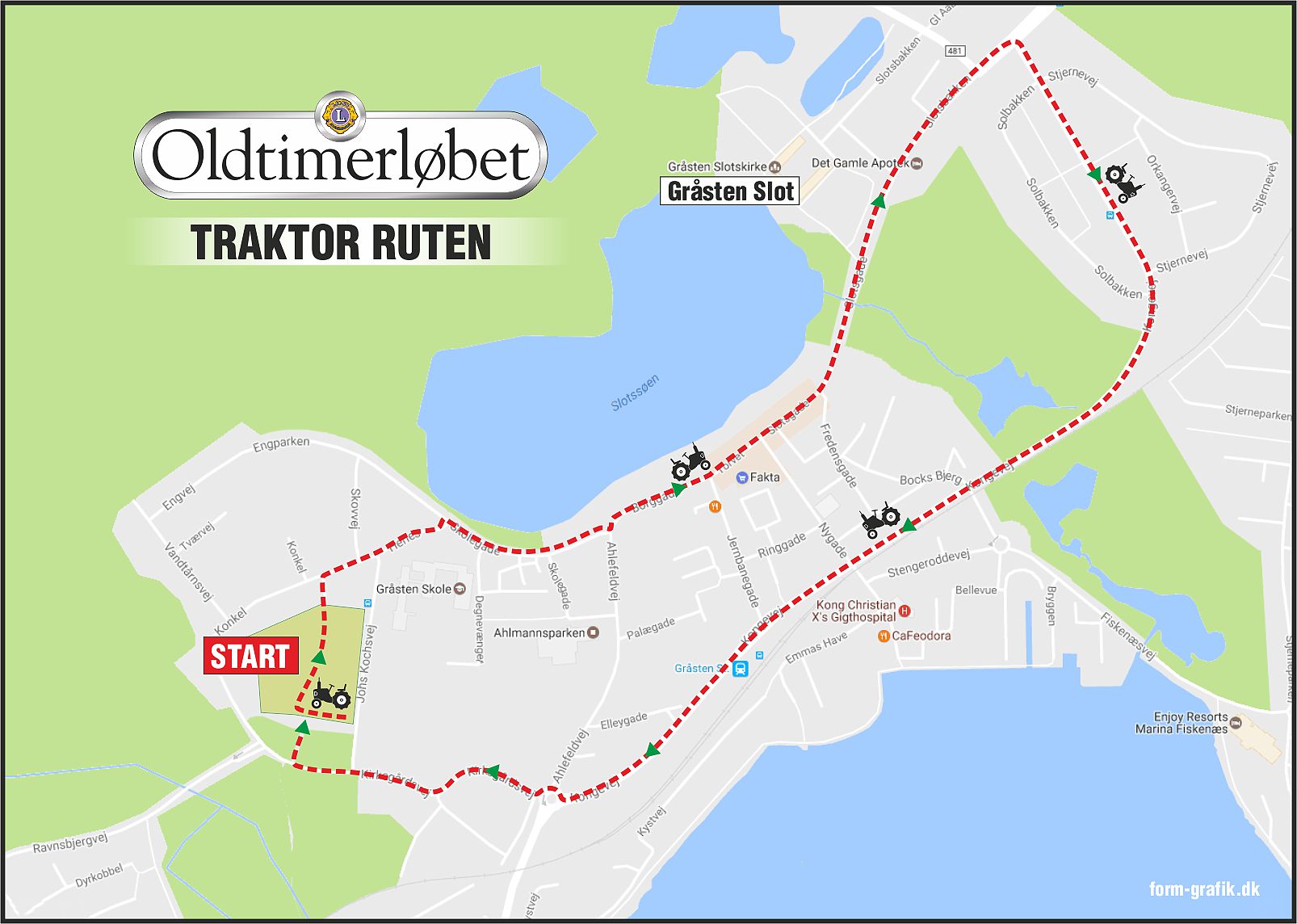 Kort over traktorruten